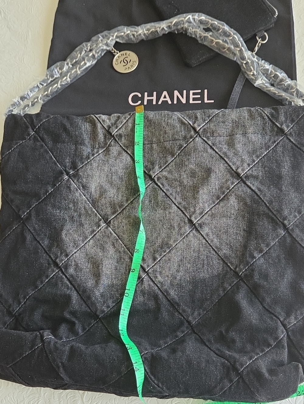NWOT Black Distressed Jean Material Quilted Shoulder Bag - Picture 9 of 9